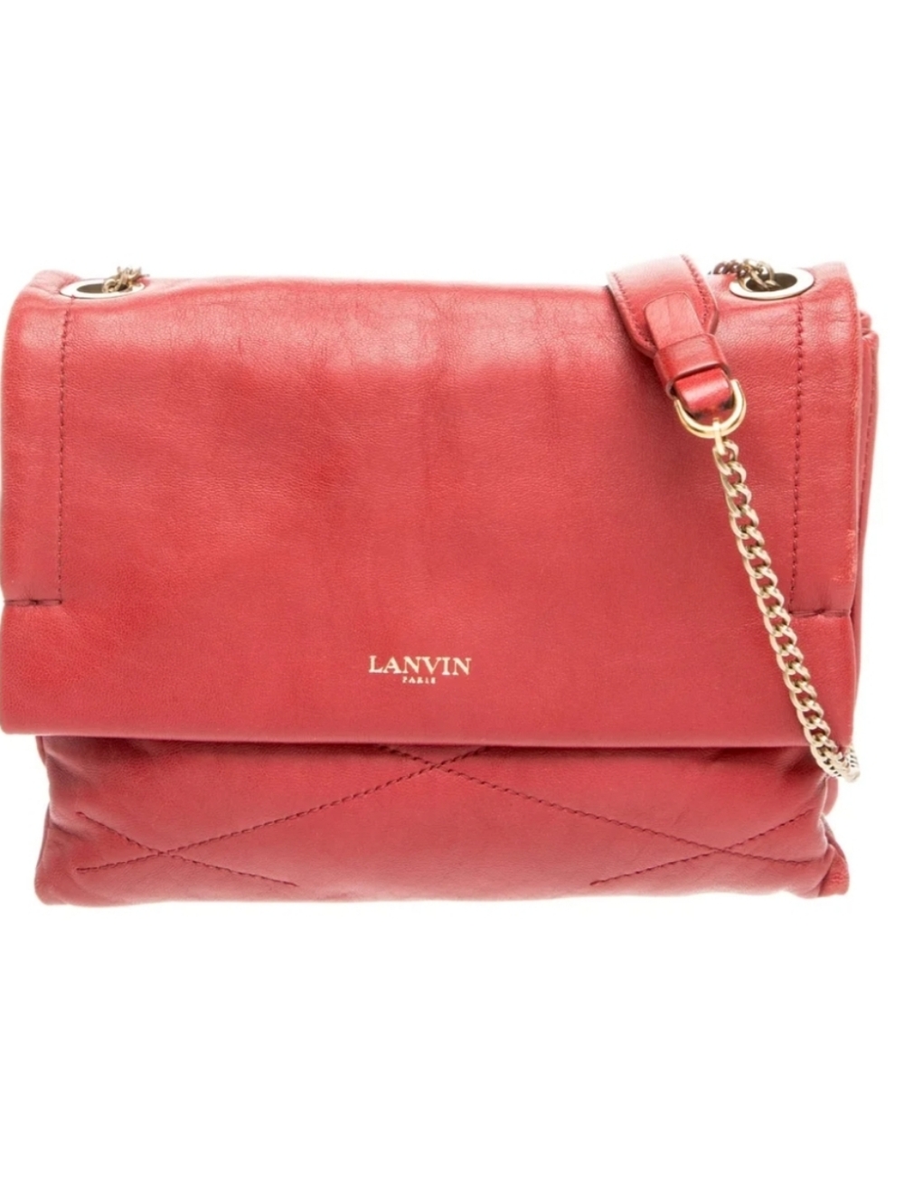 Lanvin Authentic Red Leather Crossbody Chain Bag